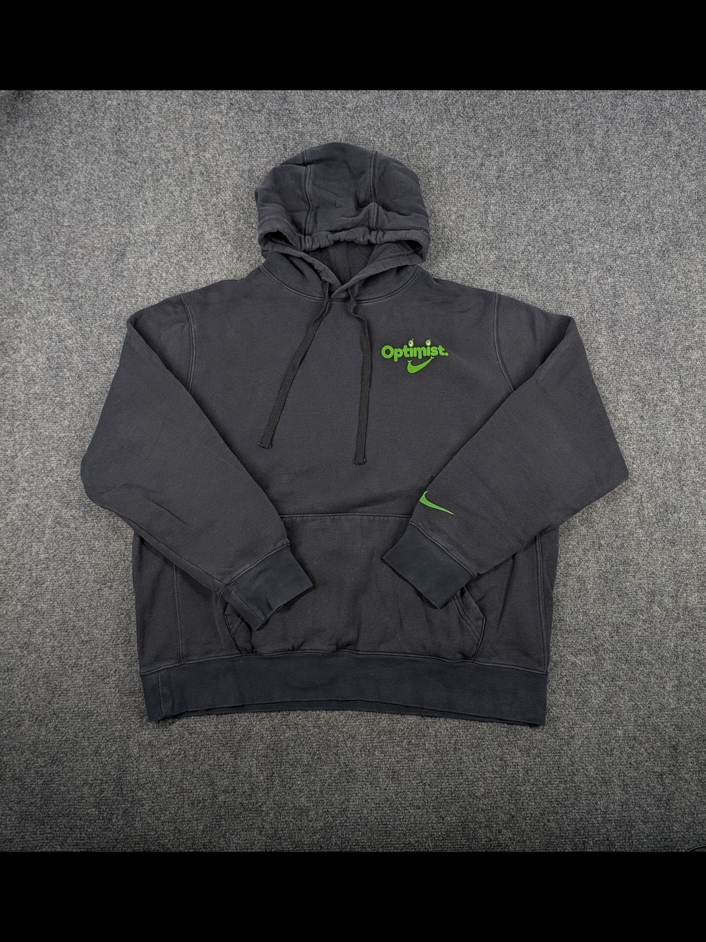 ​Nike Optimist Graphic Hoodie Black Sun Faded Neon Green Smiley Swoosh XL